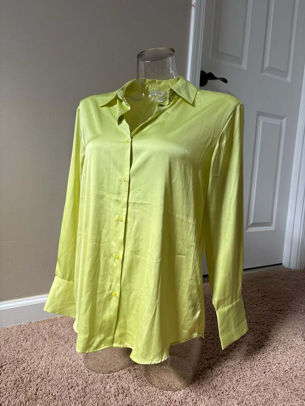 Maison d’Amélie Paris Lime Satin Button Down Blouse Size Small NWT